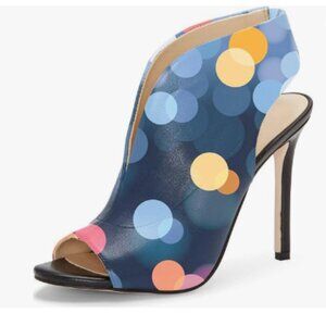 YDN Blue Circle Print Slingback Peep Toe Stiletto High Heel Sandals Ankle Boots